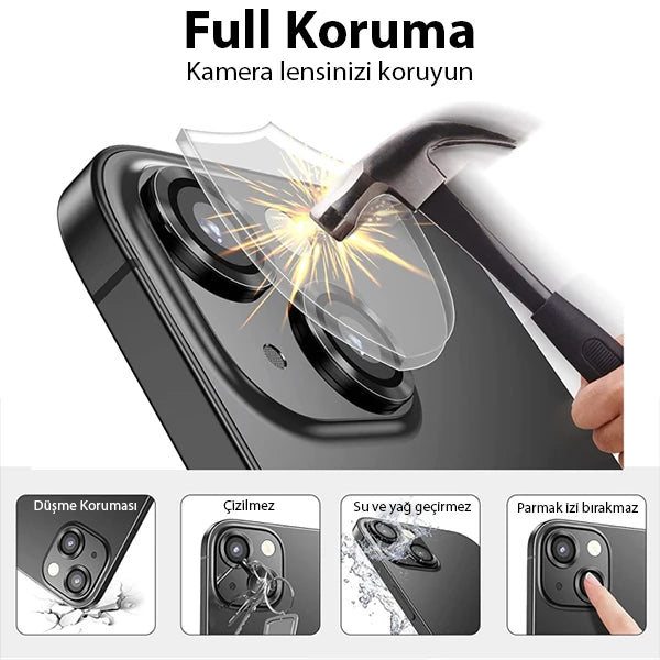 ALLY İPhone 13 - 13 Mini 3D Metal Çerçeveli Kamera Lens Koruyucu-(5775) - Kırmızı