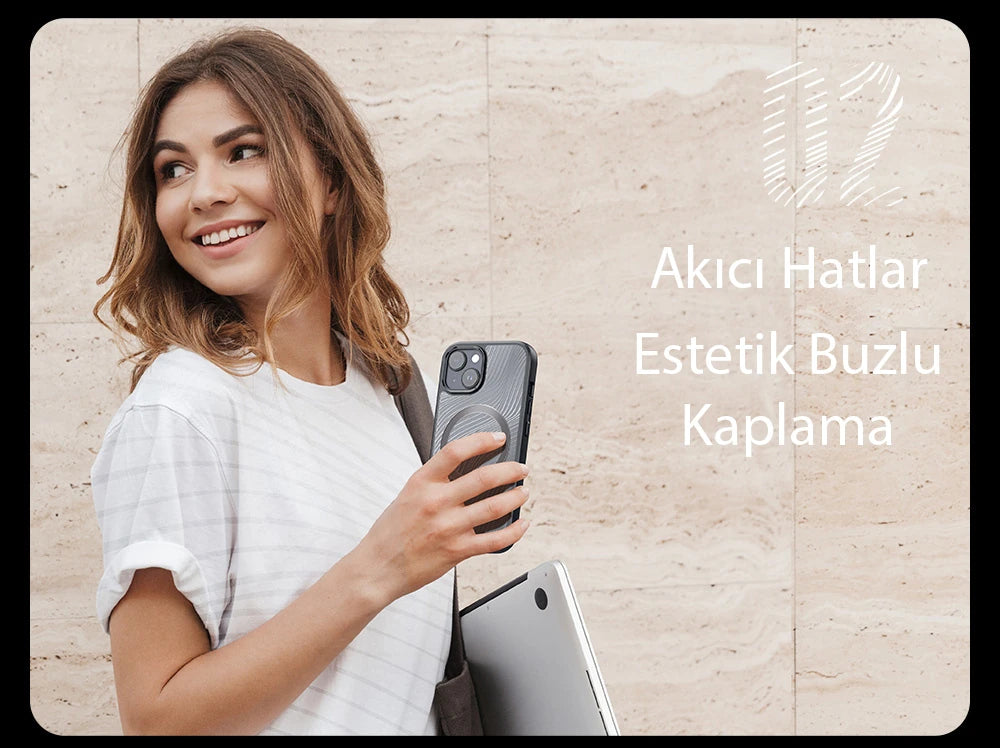 Dux Ducis iPhone 15 Plus Aimo Series MagSafe Premium Buzlu Sert PC-TPU Kılıf-(5775) - Siyah