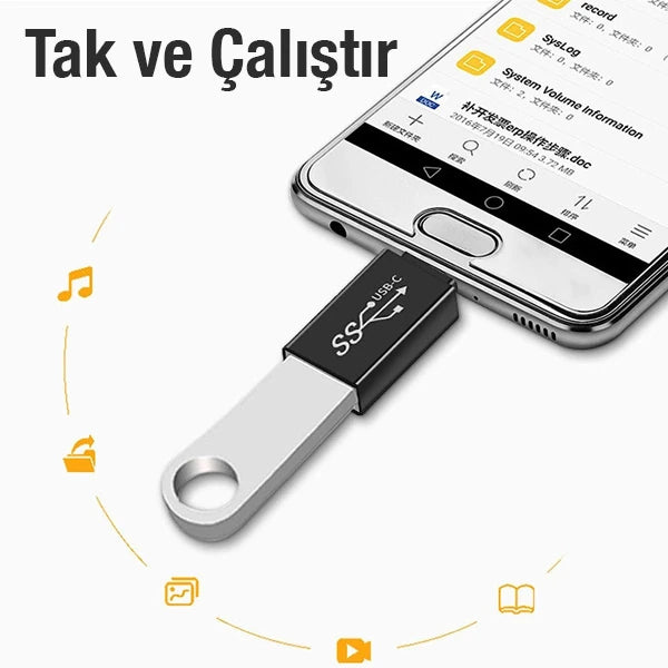 ALLY Dişi USB to Type-C OTG Çevirici Dönüştürücü Adaptör-(5775) - Siyah