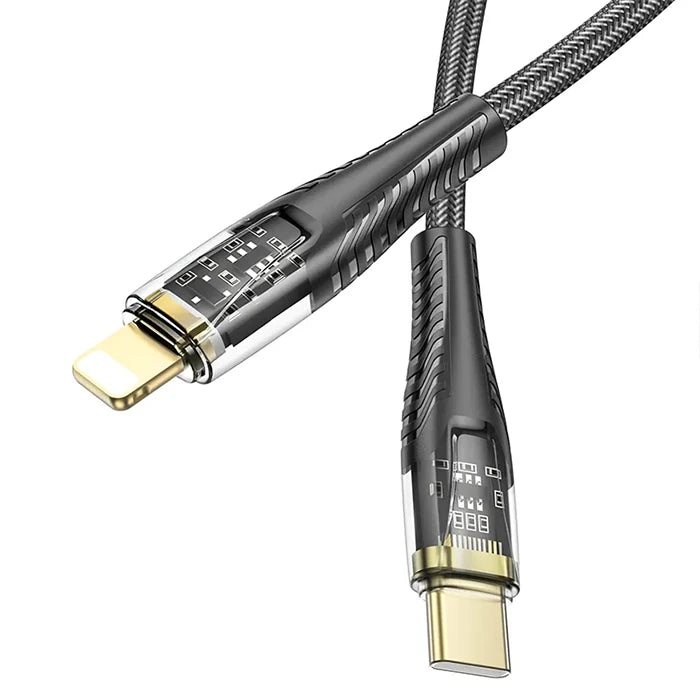 HOCO U121 Gold standard Transparent Discovery Edition 60W Type-C to iPhone Lightning Hızlı Şarj ve D-(5775) - Siyah