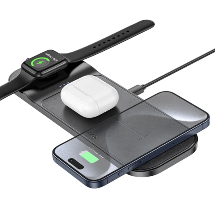 HOCO CQ5 3in1 Wireless Kablosuz Hızlı Şarj Standı (Telefon-Kulaklık-Apple watch)-(5775) - Siyah