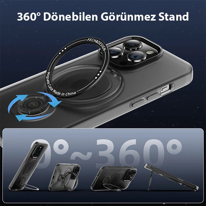 ALLY iPhone 15 Pro Max İçin Magsafe Uyumlu Standlı Manyetik Silikon Kılıf-(5775) - Siyah