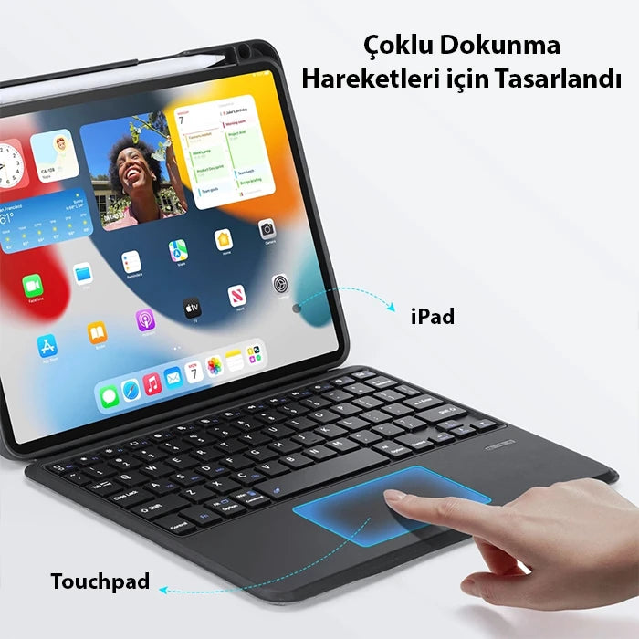 Dux Ducis iPad Pro 12.9 DK Series Kablosuz Bluetooth Klavye Touchpad Kılıf-(5775) - Siyah