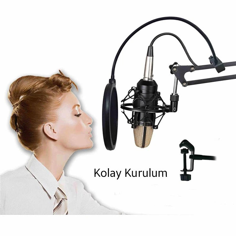Ally Çift Katman Stüdyo İçin Mikrofon Pop Filtre Youtuber-(5775) - Siyah