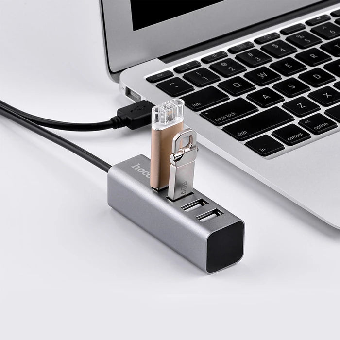 HOCO HB1 80cm Kablolu 4 Portlu USB Çoğaltıcı HUB Adaptör-(5775) - Füme