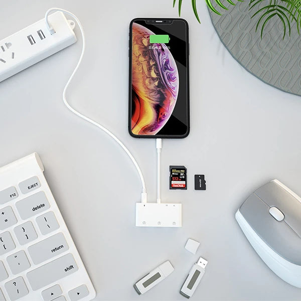 Ally İPhone Lightning To TfSd Card Reader Usb 3.Kamera Adaptörü-(5775) - Beyaz