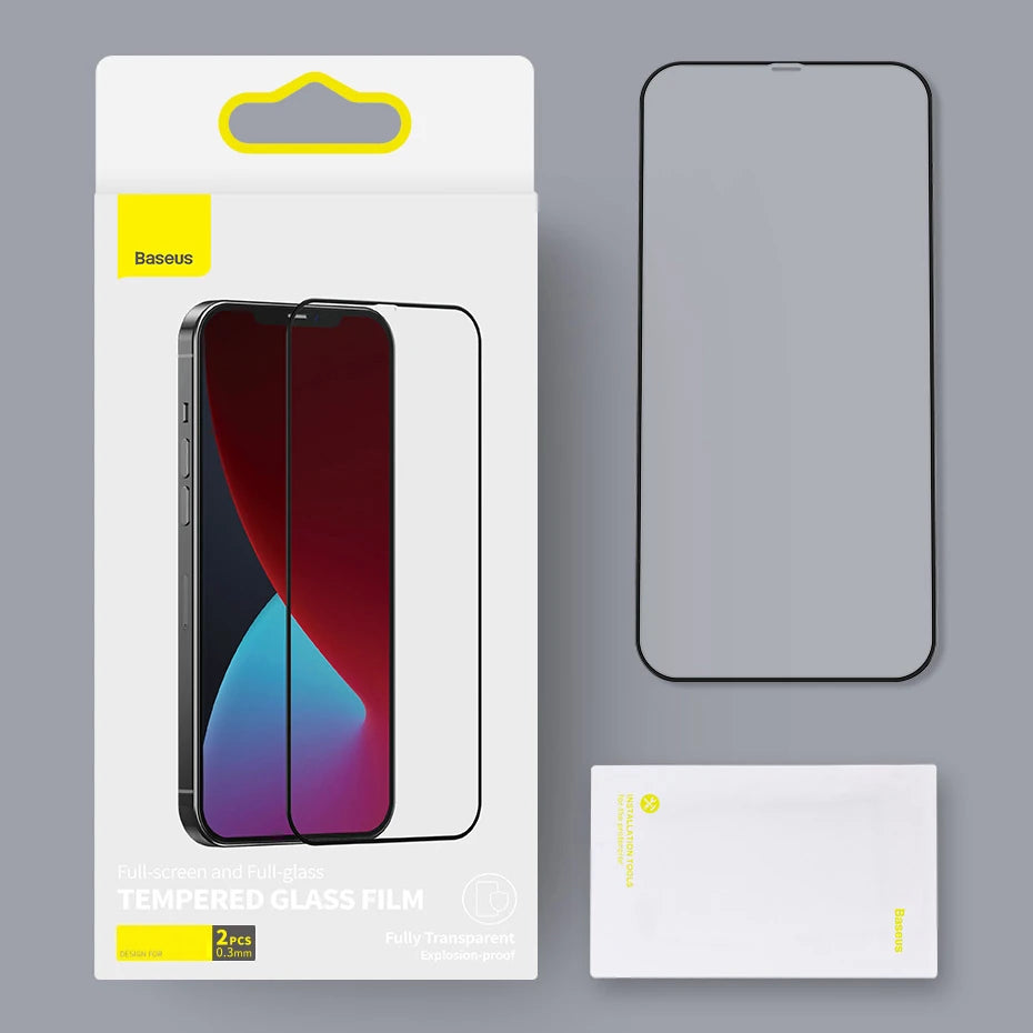 Baseus İPhone 12 Mini Ekran Koruyucu 0.3MM Full Anti Blue Light Tempered Cam Ekran Koruyucu 2Adet Se-(5775) - Siyah