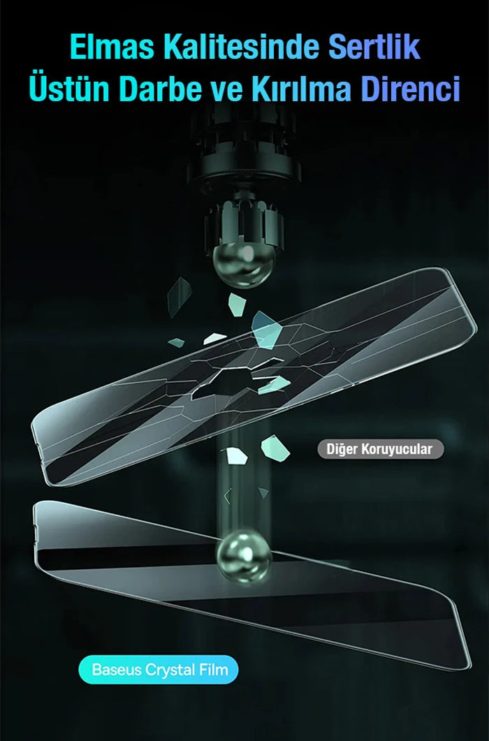 Baseus Crystal Serisi iPhone 15 Pro Max Full Koruma Tempered Cam Ekran Koruyucu-(5775) - Şeffaf 2