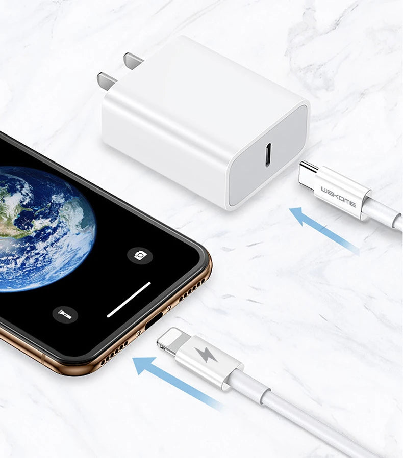 Wekome TYPE-C TO iPhone PD 20W Hızlı Şarj Kablosu 1.2M-(5775) - Beyaz
