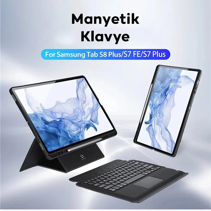 DUX DUCIS Galaxy Tab S8+ / S7+ / S7 FE İçin Ayrılabilir Bluetooth Klavye Touchpad PU Deri Kılıf-(5775) - Siyah