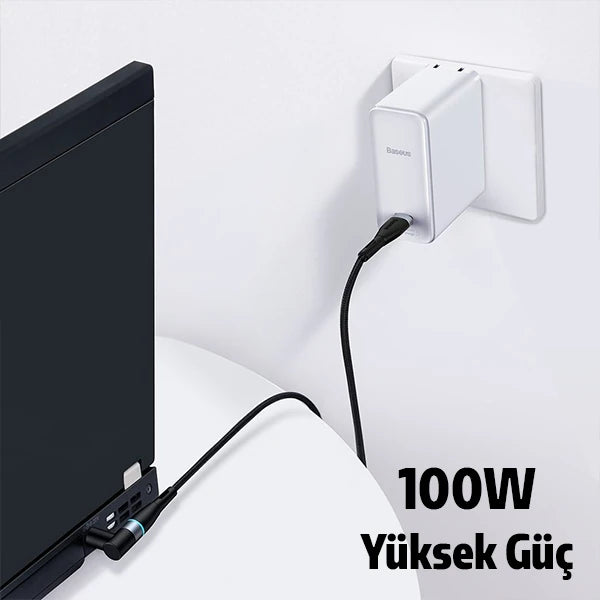 Baseus Zinc Manyetik Type-C to DC Round (79x55mm) Lenovo Laptop Şarj Kablosu 100W 2m-(5775) - Siyah