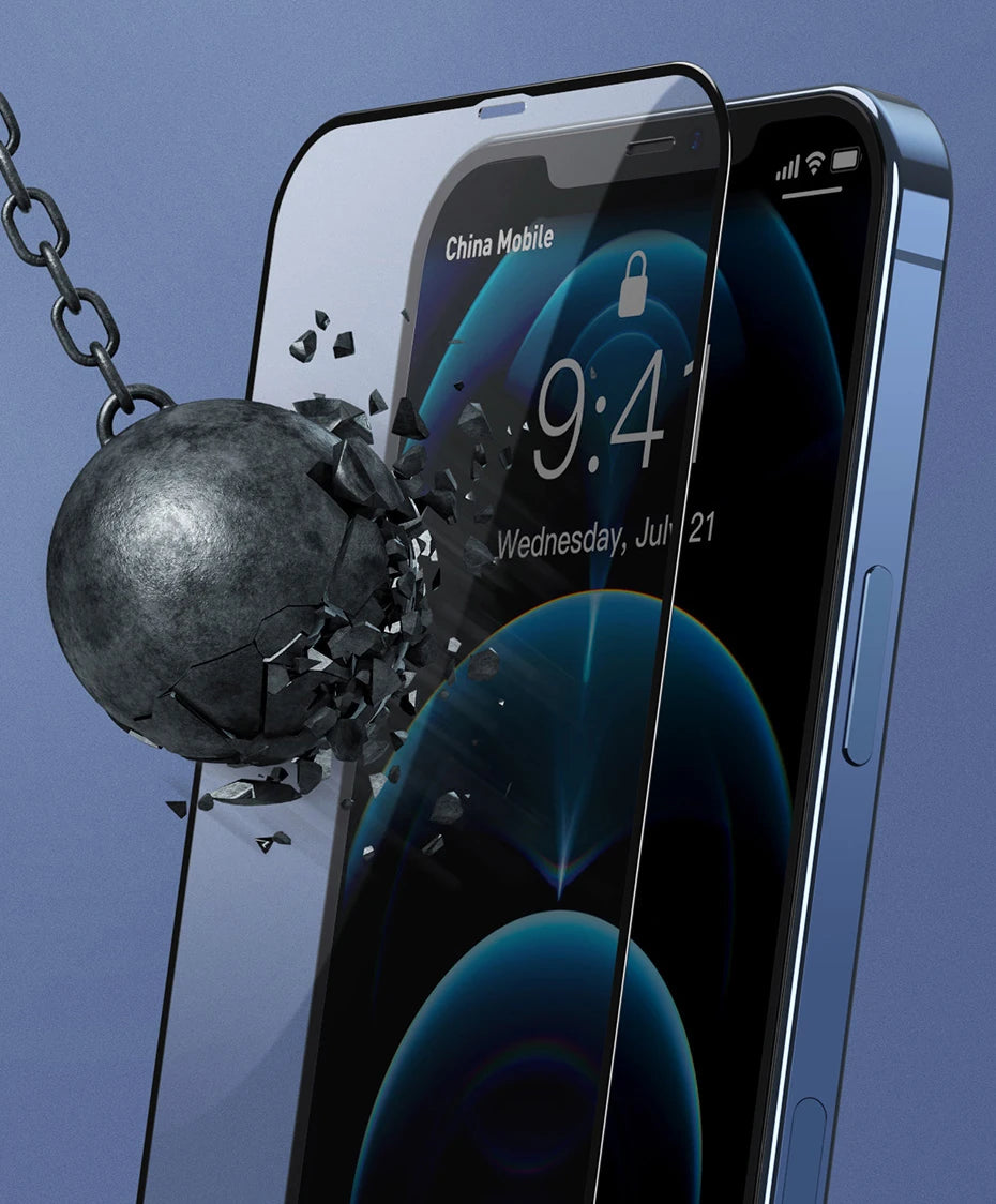 Baseus İPhone 12/12 Pro 6.1 Ekran Koruyucu 0.3MM Full Anti Blue Light Tempered Cam Ekran Koruyucu 2A-(5775) - Siyah