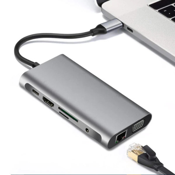 ALLY 10 İN 1 HDMI VGA RJ45 PD USB 3.0 HUB Adaptör Çoklayıcı-(5775) - Gri