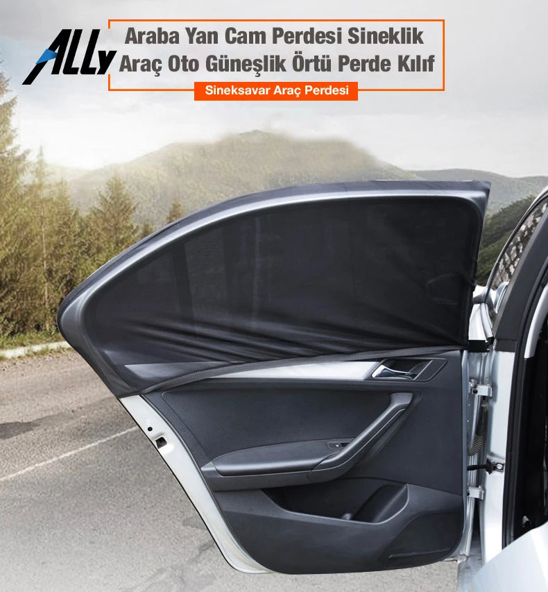 ALLY Araba Yan Cam Perdesi Sineklik Araç Oto Güneşlik Örtü Perde Kılıf-(5775) - Siyah