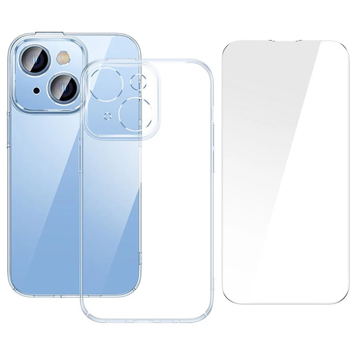 Baseus iPhone 15 Crystal Serisi Silikon Kılıf + Tempered Ekran Koruyucu Set-(5775) - Şeffaf 2
