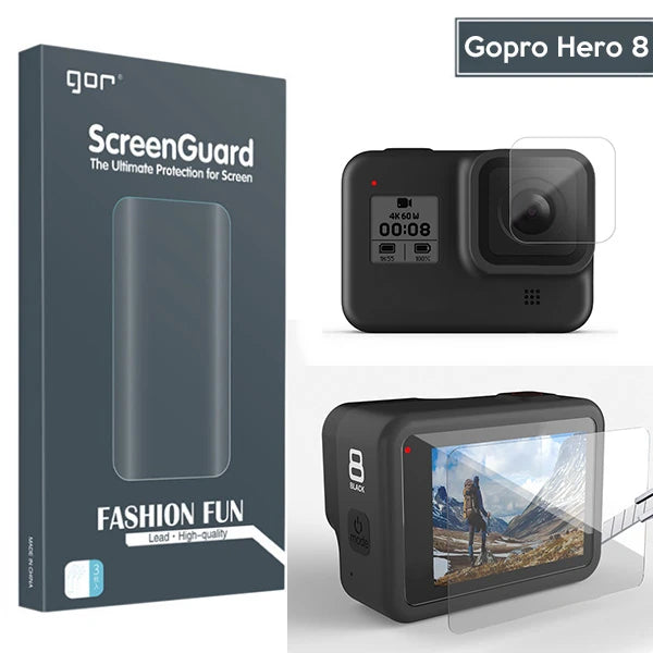 GOR Gopro Hero 8 2in1 Darbe Emici Ekran Koruyucu 2 SET-(5775) - Şeffaf 2