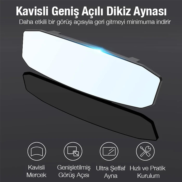 ALLY SD-2415 Kavisli Dışbükey Geniş Açılı Araç Dikiz Aynası 299x90mm-(5775) - Siyah