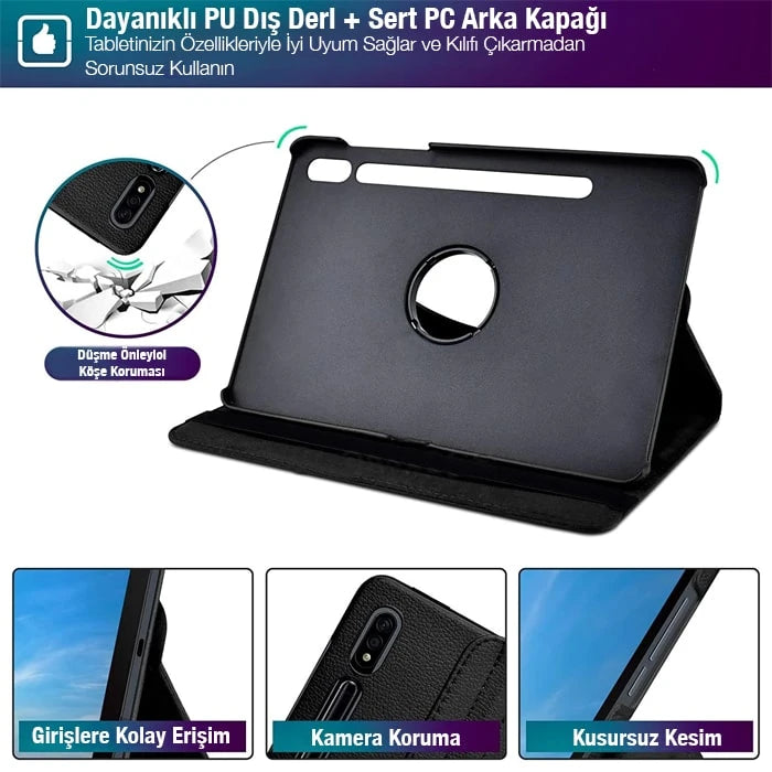 SM Galaxy Tab S8 2022 11.0 (X700-X706) 360 Derece Döner Standlı Kılıf-(5775) - Siyah