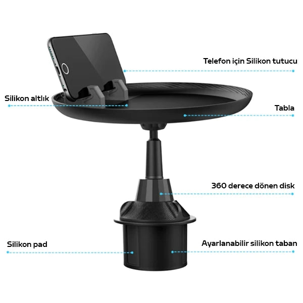 ALLY HS-P05 Universal Araç İçi Telefon Tutucu - Yemek Masası-(5775) - Siyah