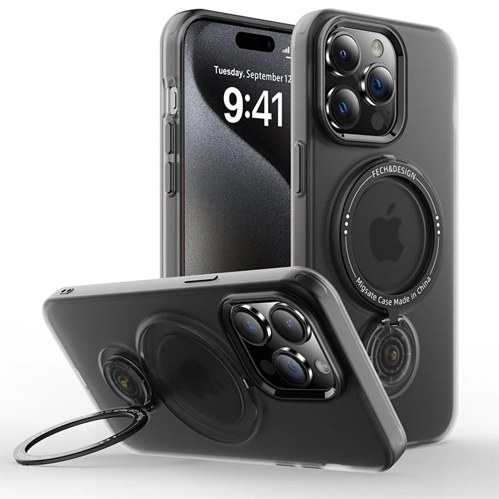ALLY iPhone 15 Pro Max İçin Magsafe Uyumlu Standlı Manyetik Silikon Kılıf-(5775) - Siyah
