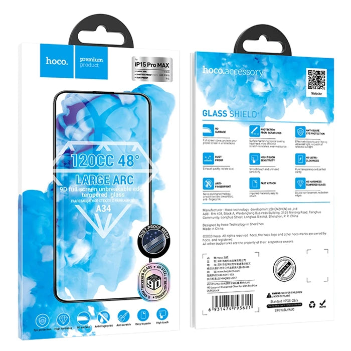HOCO 9D iPhone 15 Pro Max Tempered Kırılmaz Cam Ekran Koruyucu-(5775) - Şeffaf 2