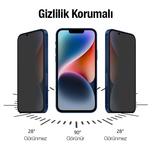 ALLY İPhone 14 Plus 6.7 3D Full Privacy Gizlilik Cam Ekran Koruyucu Anti-Spy-(5775) - Siyah