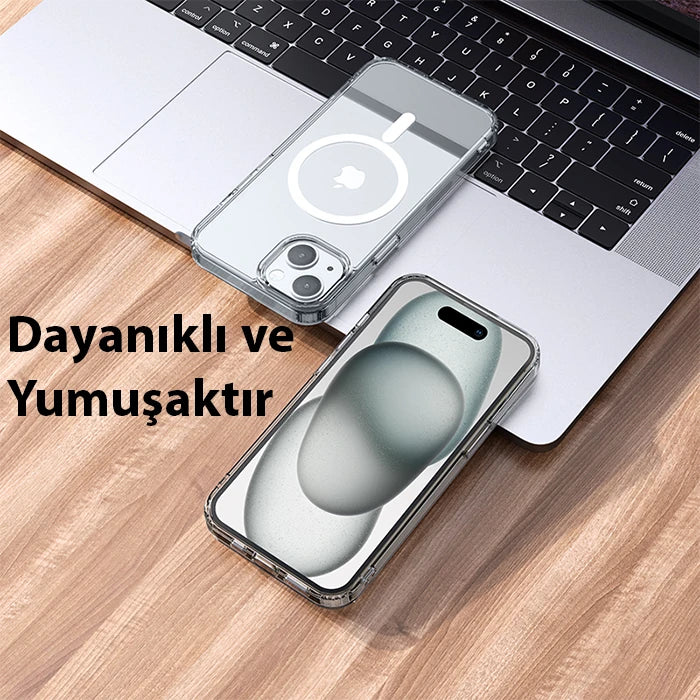 Hoco iPhone 15 Anti-Fall Darbe Önleyici Airbag Manyetik Magsafe Silikon Kılıf-(5775) - Şeffaf 2