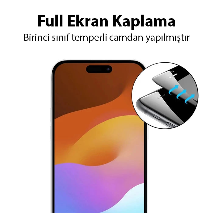 Ally iPhone 15 Plus Full Glue Tempered Kırılmaz Cam Ekran Koruyucu-(5775) - Siyah