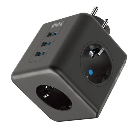 Isıya Dayanıklı Termal Akım Korumalı ve Çocuk Korumalı 3 Priz Girişli 3 USB Girişli Küp Priz (5286)
