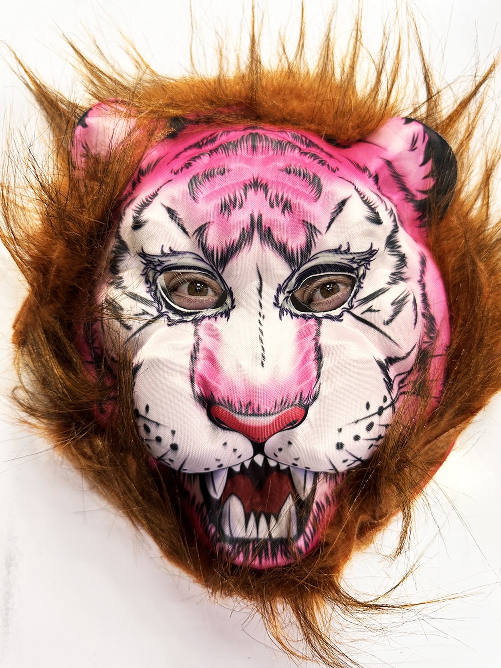 Kahverengi Saçlı Pembe Yüz Kurt Maske Kaplan Maske Mega Peluş 26 No (5286)