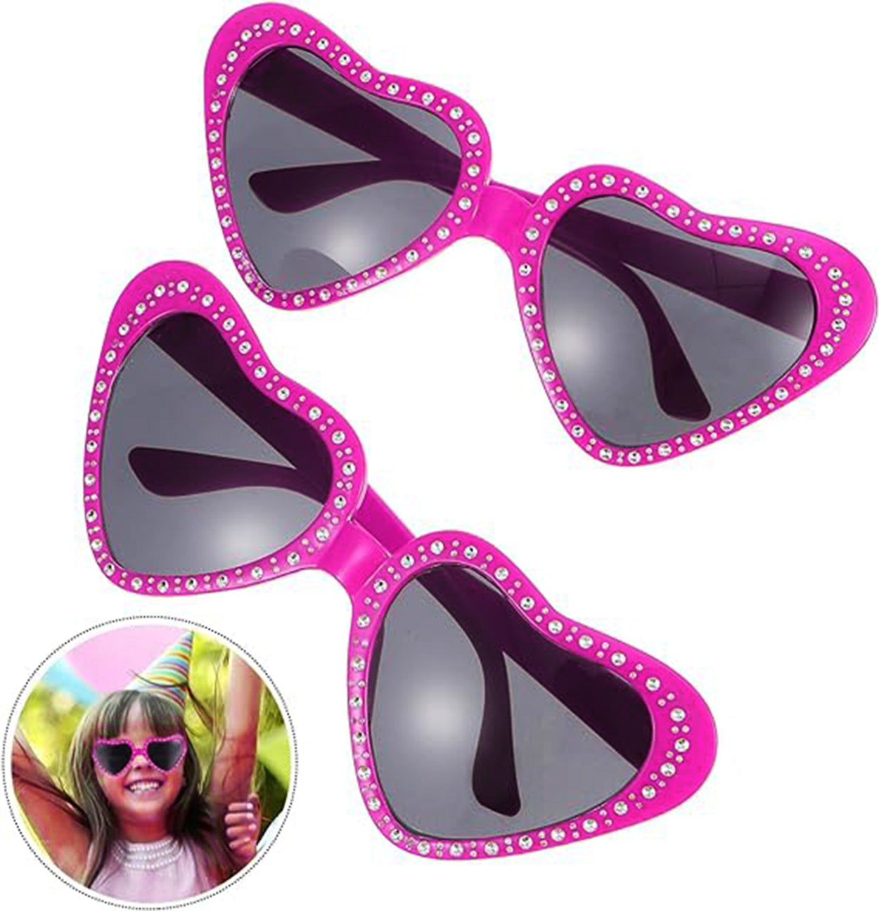 Kalp Şekilli Taşlı Parti Gözlüğü Pembe Renk 6x16 cm (5286)