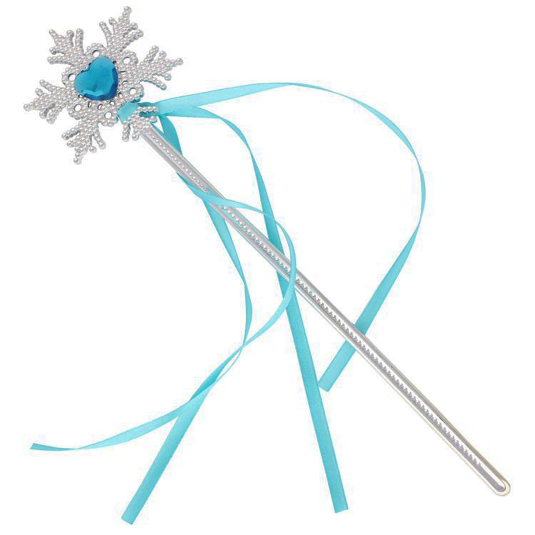 Kar Taneli Mavi Kalp Taşlı Saten Kurdeleli Karlar Ülkesi Elsa Asası Sopası 34 cm (5286)