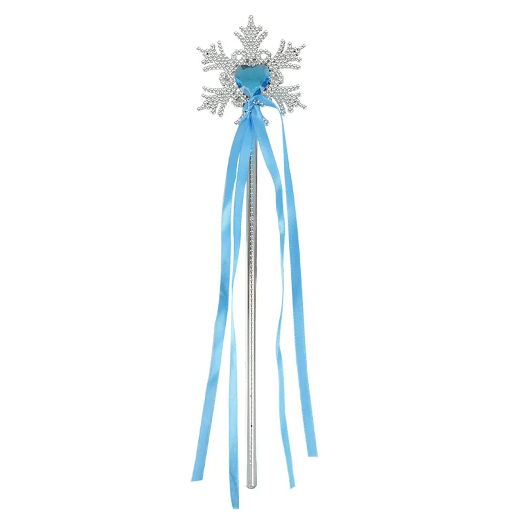 Kar Taneli Mavi Kalp Taşlı Saten Kurdeleli Karlar Ülkesi Elsa Asası Sopası 34 cm (5286)