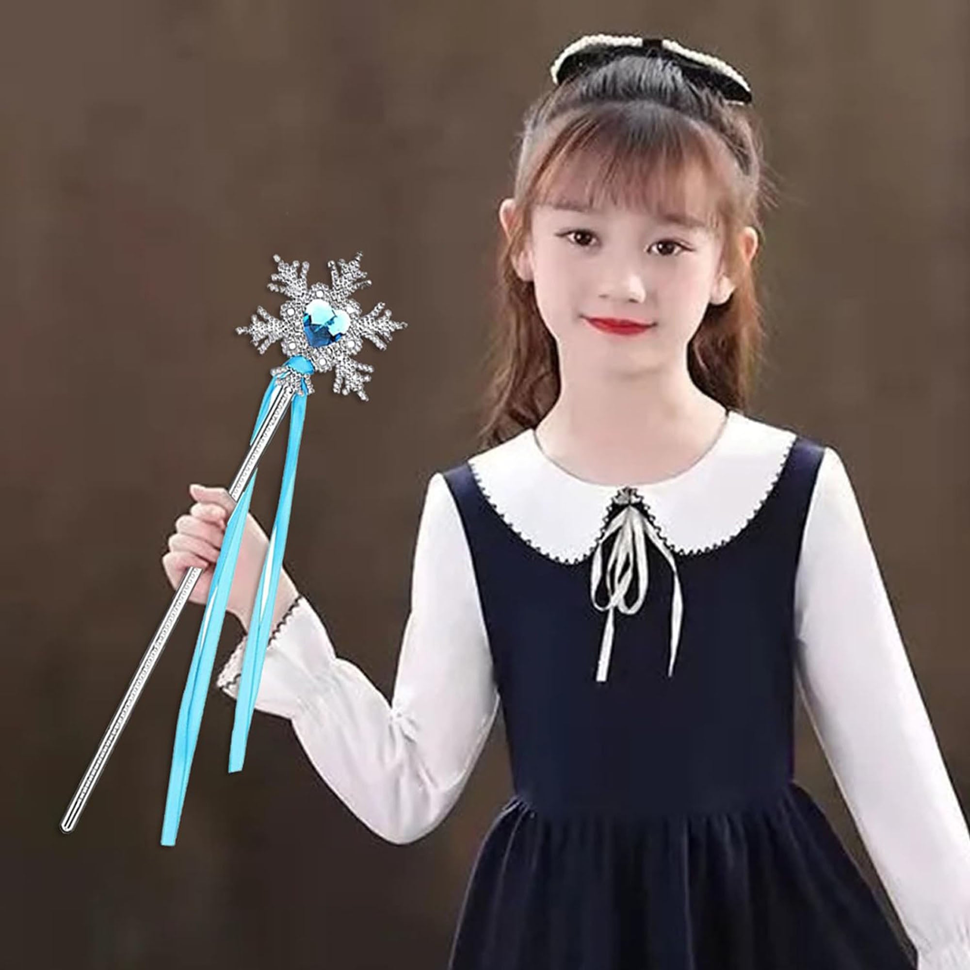 Kar Taneli Mavi Kalp Taşlı Saten Kurdeleli Karlar Ülkesi Elsa Asası Sopası 34 cm (5286)