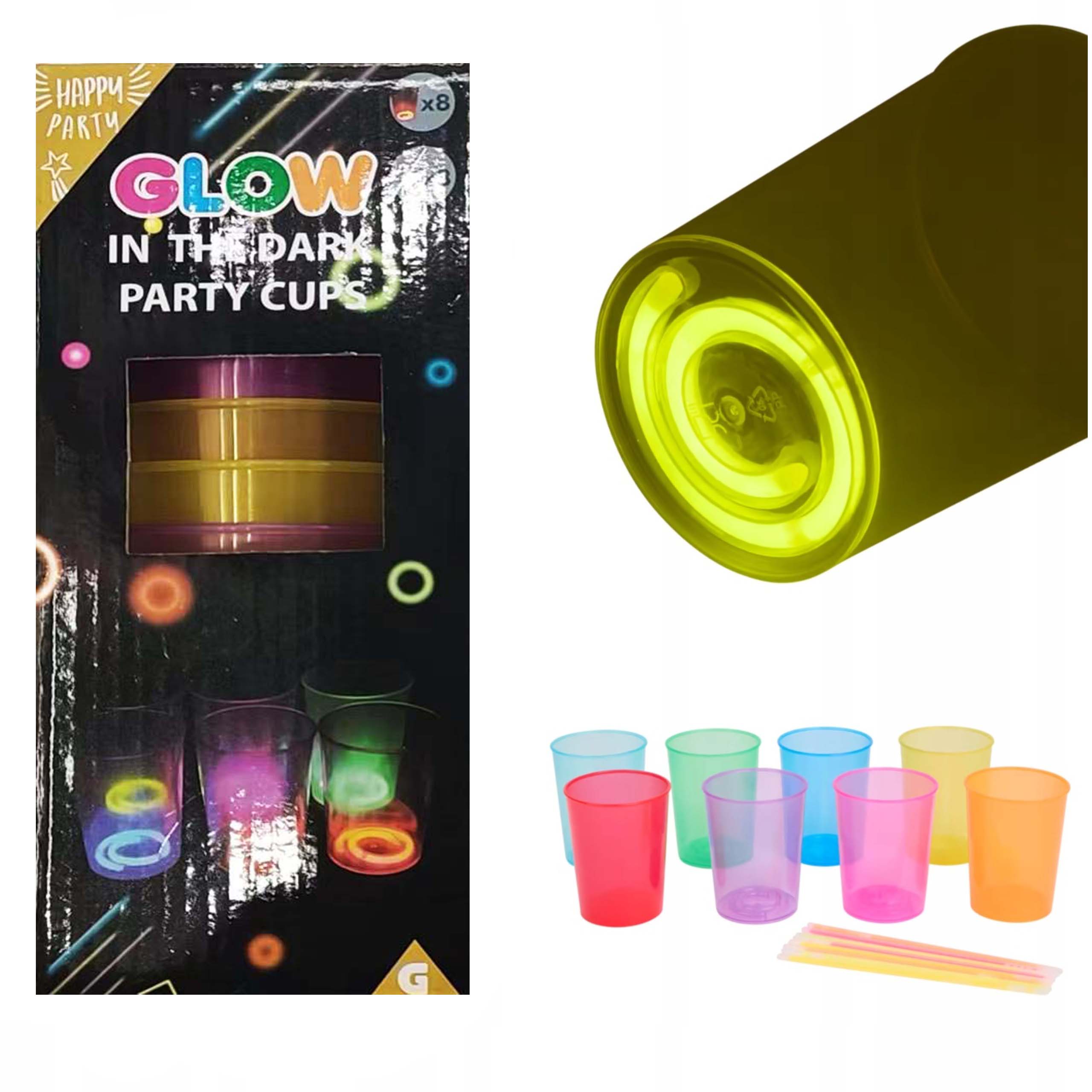 Karanlıkta Yanan Gece Işığı Mega Glow Bardaklar 8 Adet 8.5 x 10.5 cm (5286)