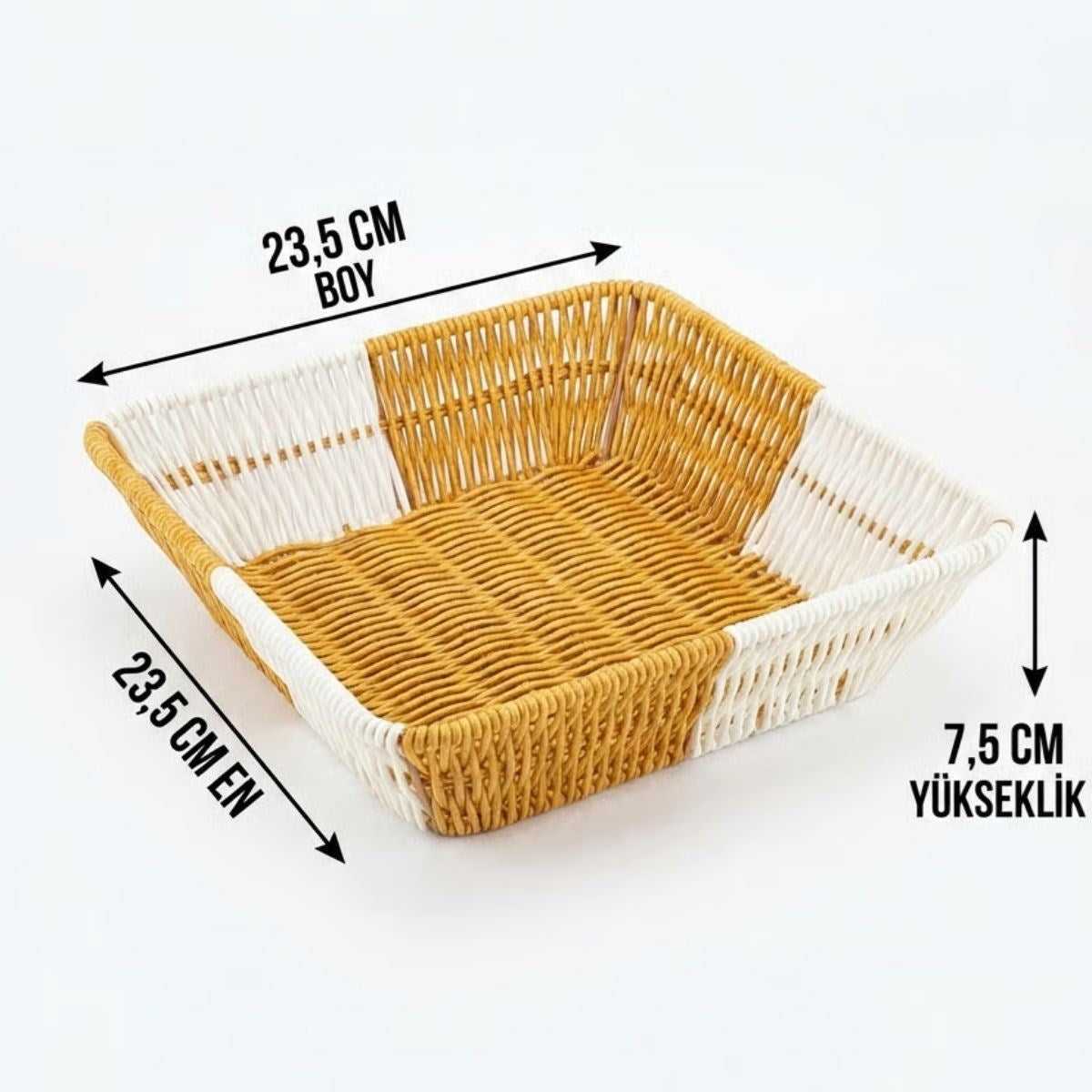 Kare Çift Renkli Plastik Rattan Ekmek ve Meyve Sepeti - Çok Amaçlı Banyo ve Mutfak Düzenleyici - Yıkanabilir Tezgâh Üstü Organizer (5286)