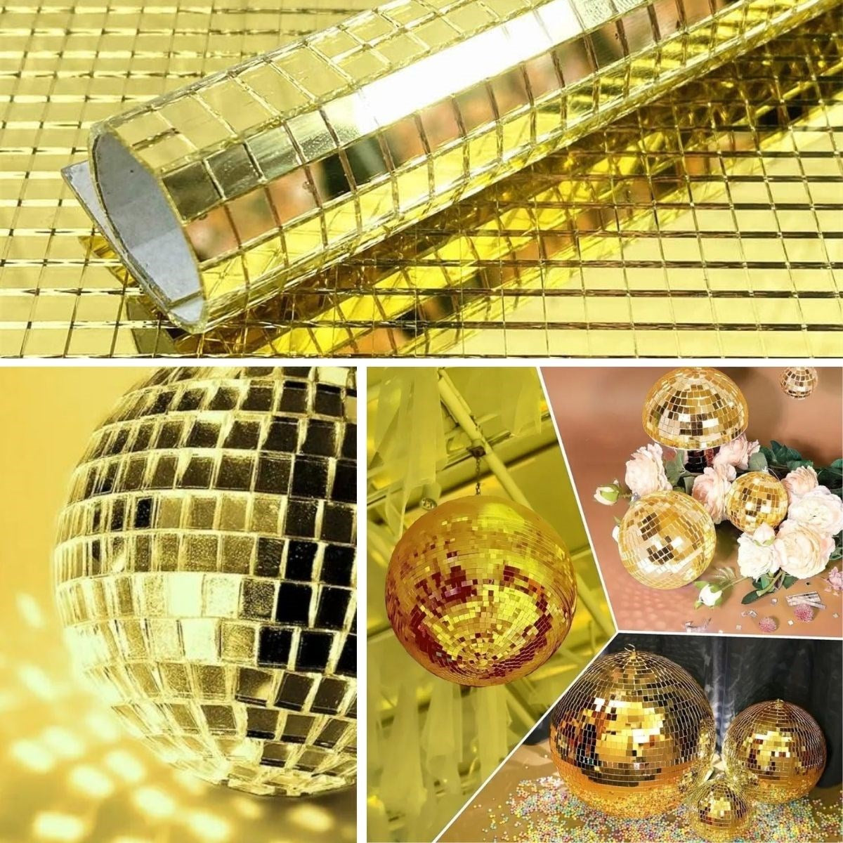Kare Gold Cam Mozaik Fayans Çıkartmaları El İşi Kare Cam Fayans Kendinden Yapışkanlı Aynalı Dekor Panel 30x30 Cm (5286)