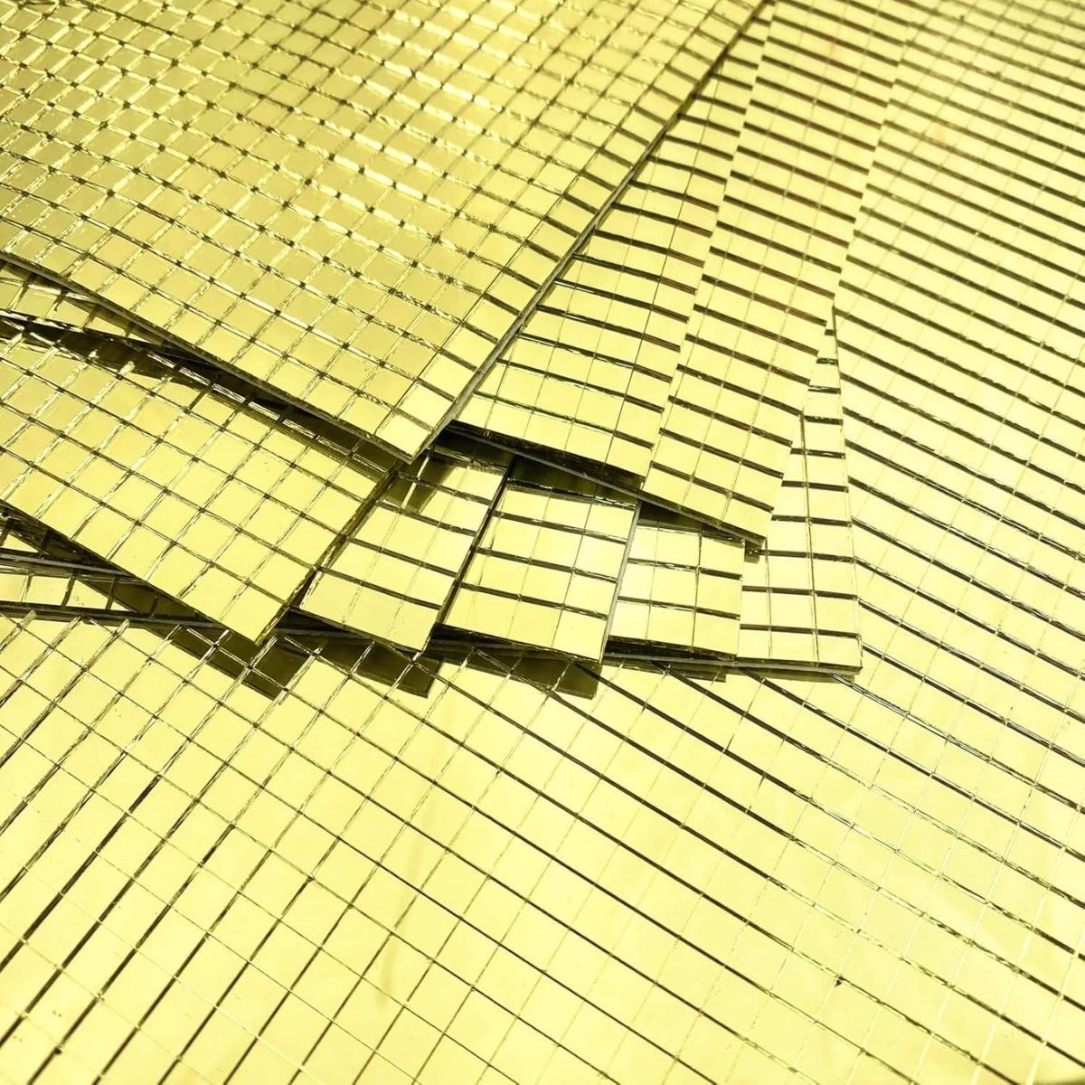 Kare Gold Cam Mozaik Fayans Çıkartmaları El İşi Kare Cam Fayans Kendinden Yapışkanlı Aynalı Dekor Panel 30x30 Cm (5286)