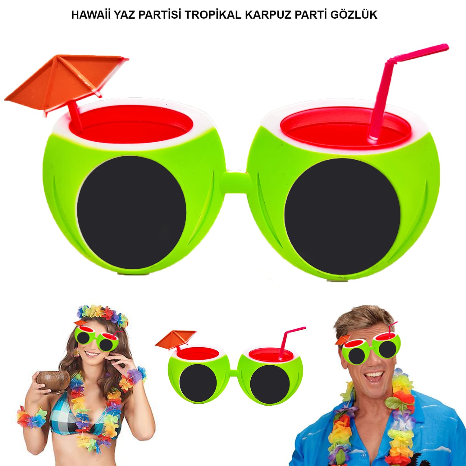 Karpuz Şekilli Tropikal Hawaii Yaza Merhaba Parti Gözlüğü (5286)
