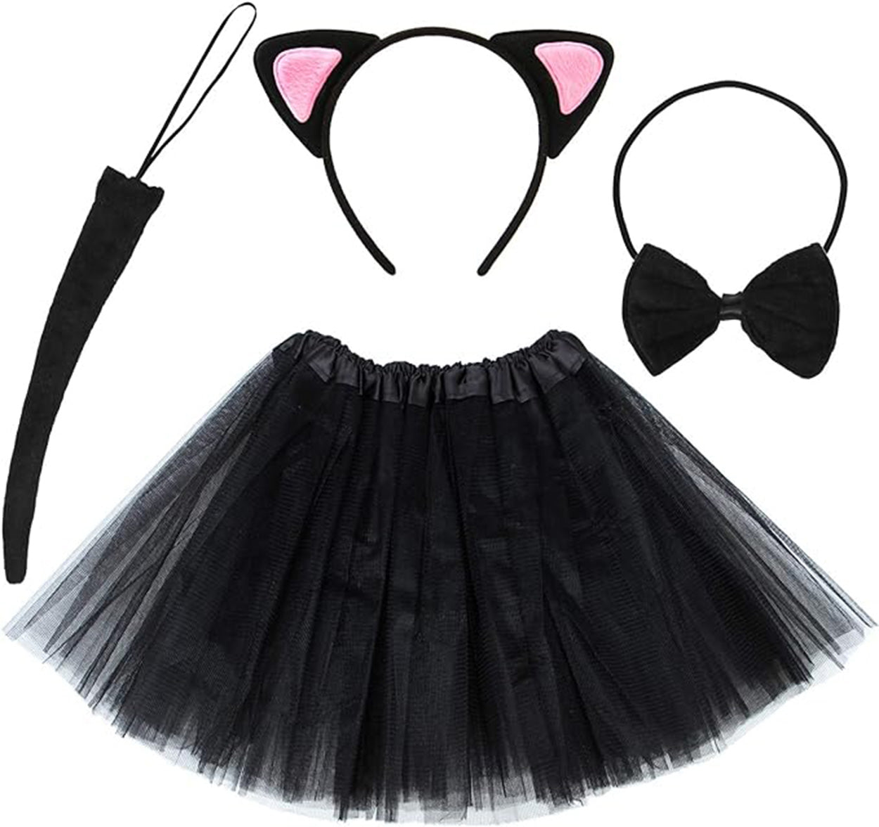 Kedi Kulak Taç Etek Kuyruk ve Papyon 4 lü Set Çocuk Pembe (5286)