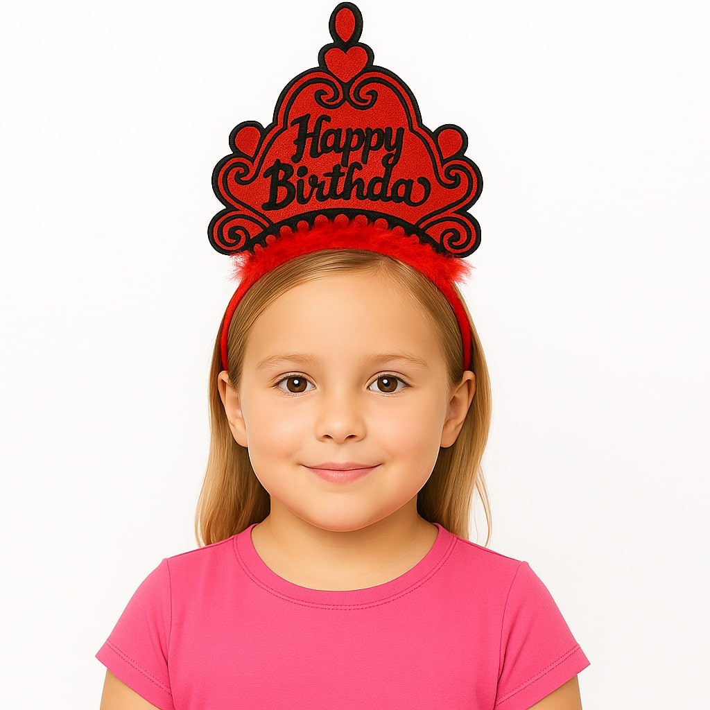 Kırmızı Happy Birthday Prenses Tacı – Doğum Günü Taç Aksesuarı (5286)
