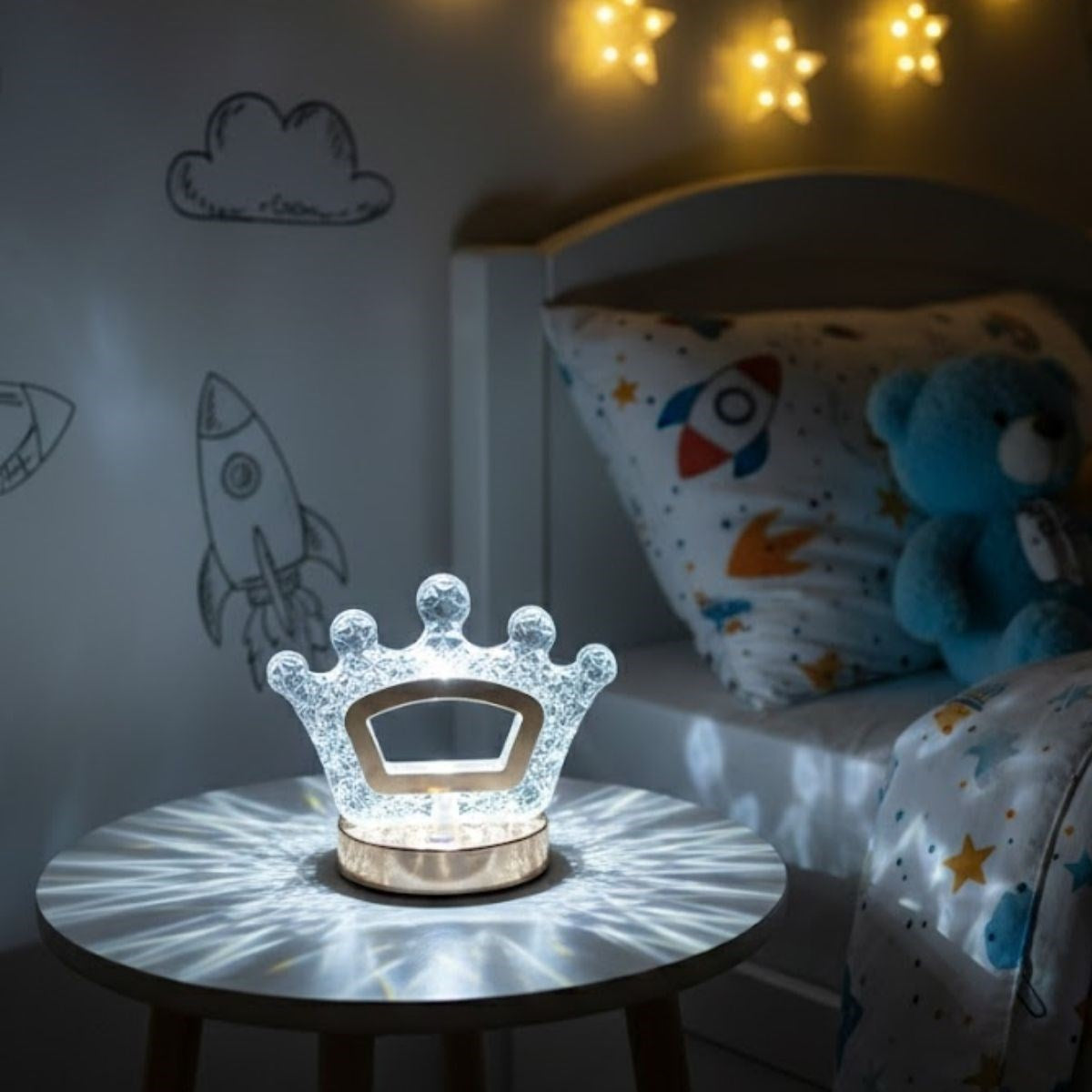 Kral Tacı Model Kristal LED Masa Lambası – Dokunmatik, 3 Renk Işık Modlu, Şarjlı Mini Dekoratif Gece Lambası (5286)