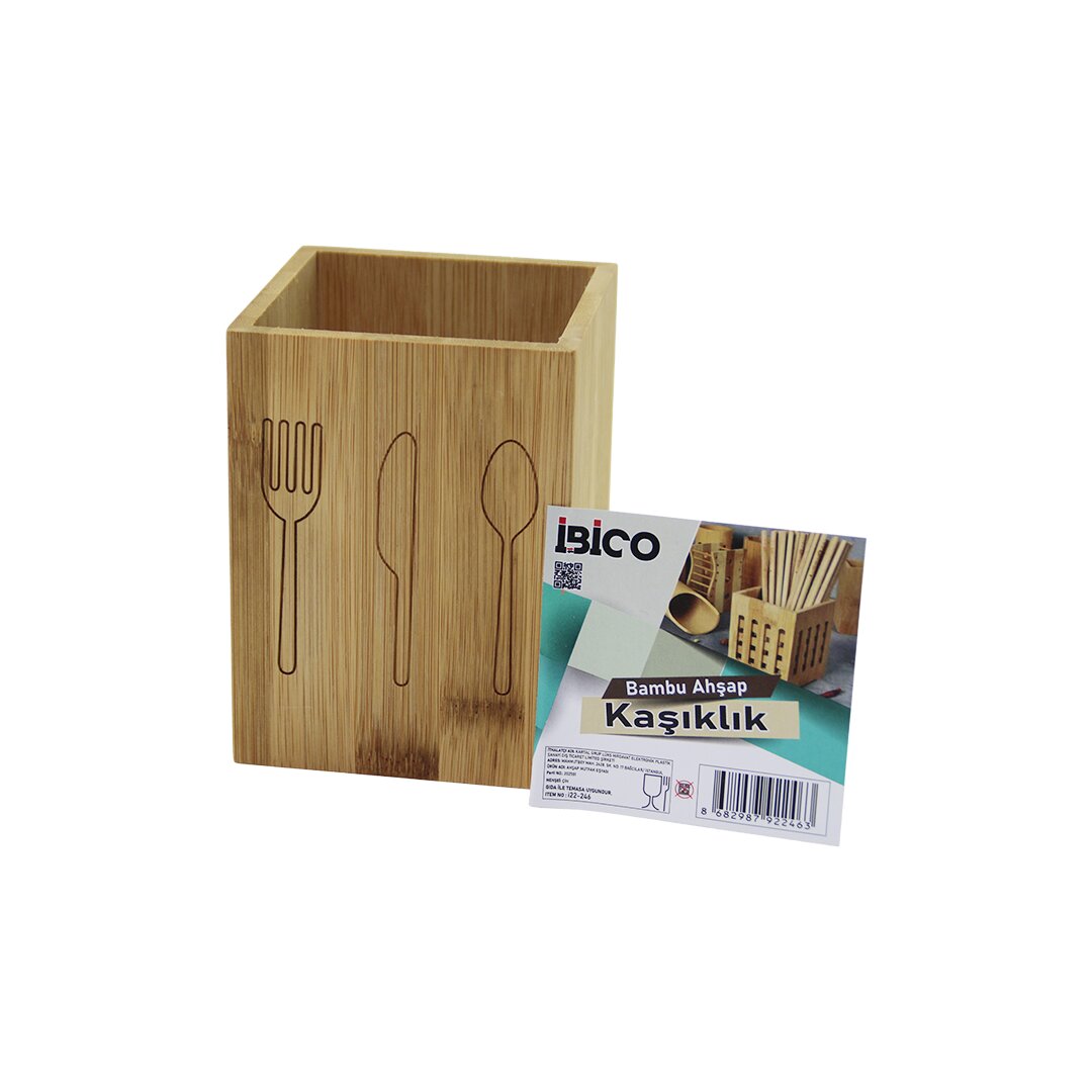 KÜÇÜK KARE=9X9CM AHŞAP BAMBU KAŞIKLIK ORGANİZER (5286)