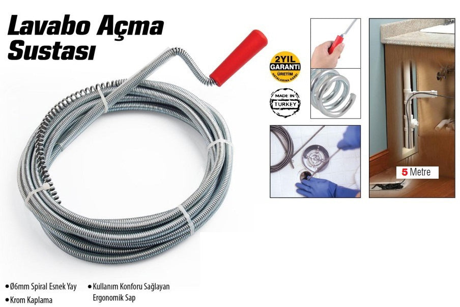 Lavabo Ve Gider Boruları Açacağı - Lavabo Açma Sustası - 5Metre (5286)