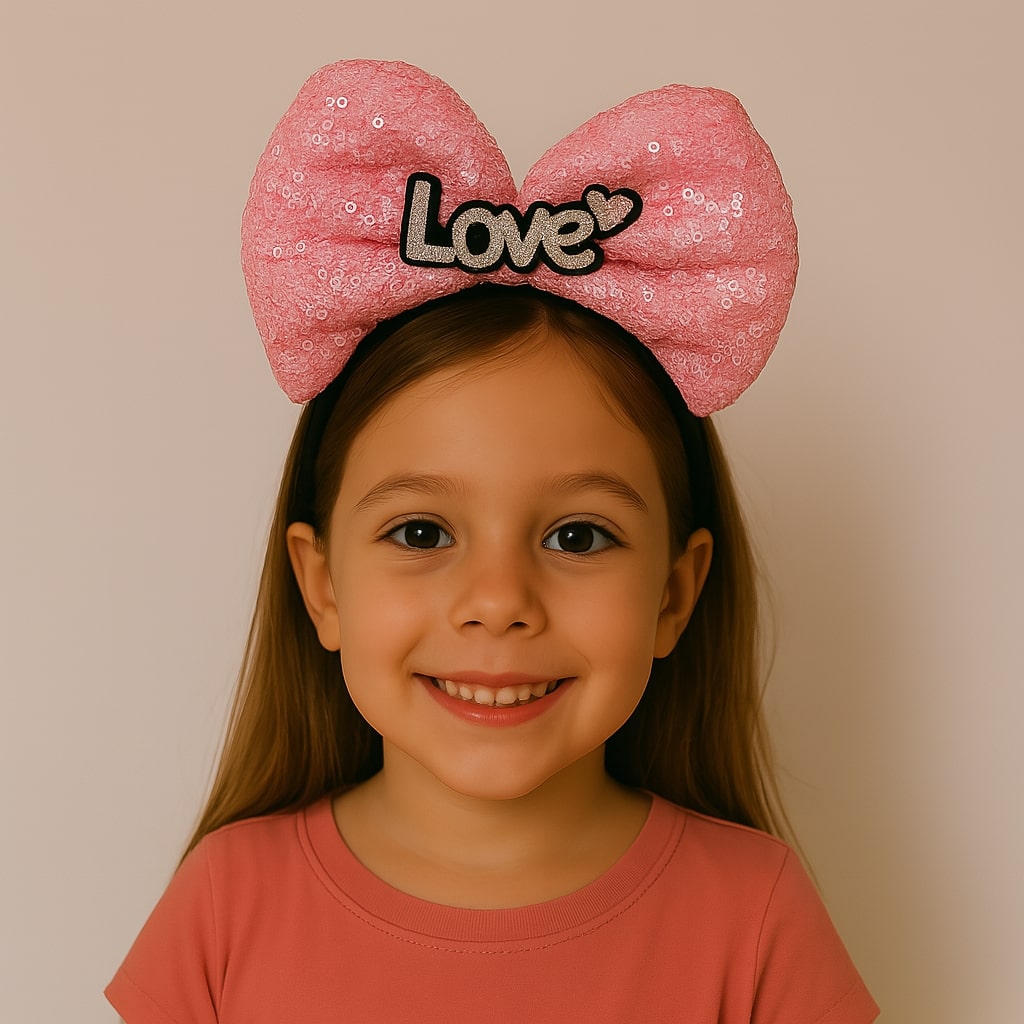 LED Işıklı Love Yazılı Fuşya Fiyonk Taç – Kız Çocuk Parti Tacı (5286)