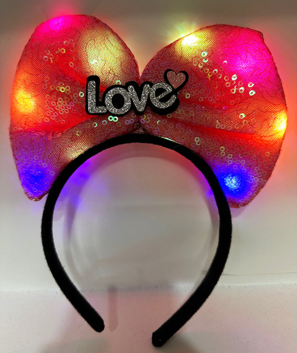 LED Işıklı Love Yazılı Fuşya Fiyonk Taç – Kız Çocuk Parti Tacı (5286)