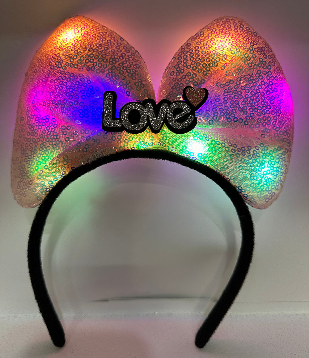 LED Işıklı Love Yazılı Pembe Fiyonk Taç – Kız Çocuk Parti Tacı (5286)