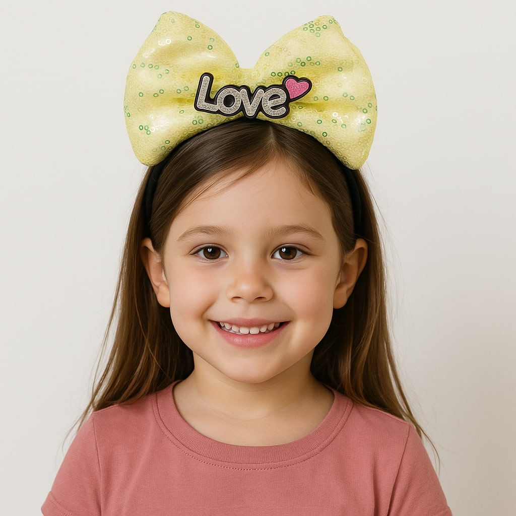 LED Işıklı Love Yazılı Sarı Fiyonk Taç – Kız Çocuk Parti Tacı (5286)