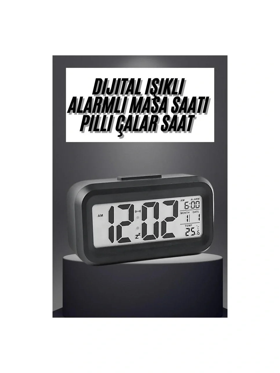 Masaüstü Saat Takvim Termometre Beyaz Siyah (5286)