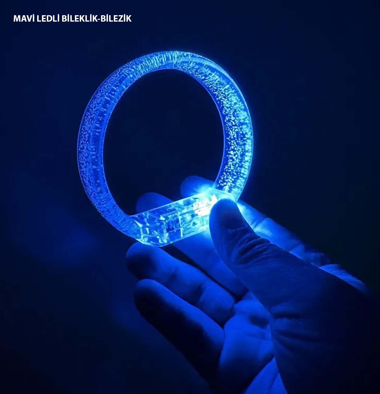 Mavi Led Işıklı Baskı Yapılabilen Pilli Bileklik Bilezik 1,5 cm Genişlik (5286)